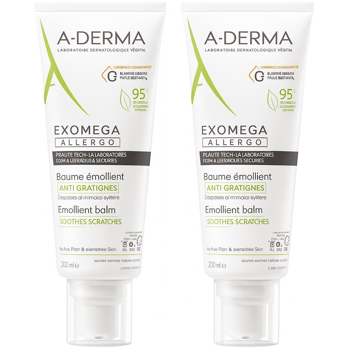 A-Derma Exomega Allergo Duoverpakking - 2x200ml Verzachtende Balsem - Voor Droge, Gevoelige of Atopische Huid