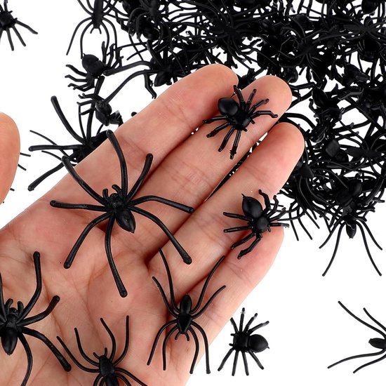 120 stuks plastic spinnen mini nep tiny spinnen Halloween realistische spinnen grap speelgoed zwart strijk rekwisiet voor decoraties, 5 x 4 cm, 3 x 0,8 inch, 0,9 x 0,6 inch