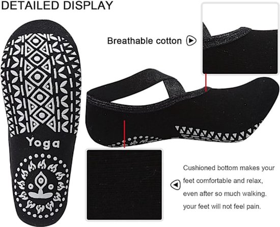 4 paar sokken - yogasokken - antislipsokken - vloersokken - yoga sportsokken - one size fits all - geschikt voor ballet, dans, sport - rood, blauw, zwart, grijs van ToeSox — afbeelding 4