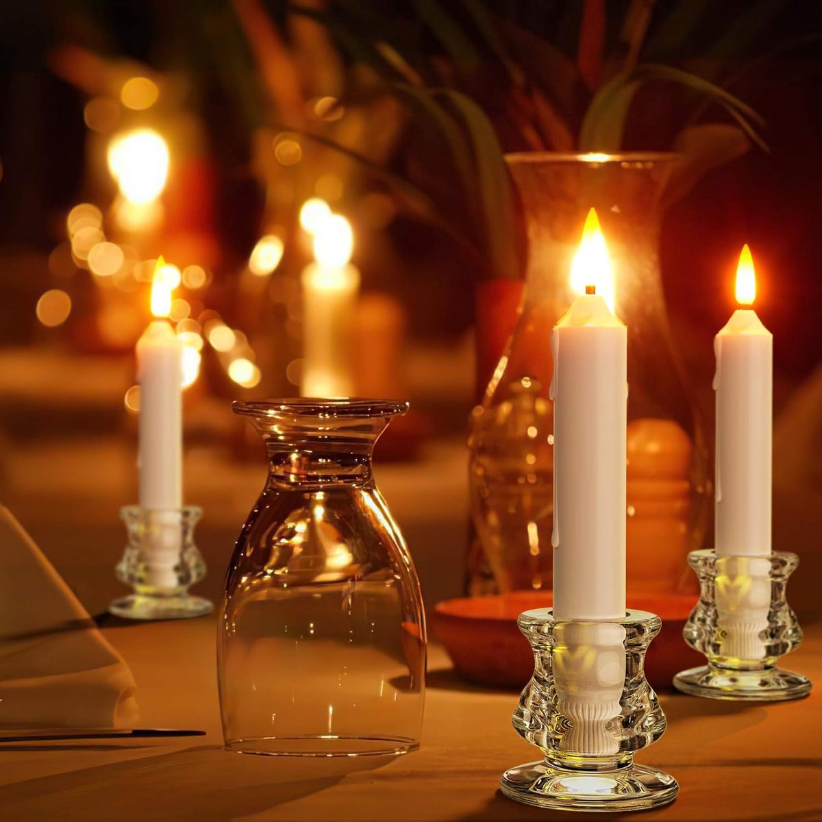 Famanu - Glazen kandelaars houder, Pack van 6 Taper Candle Stand Kandelaars Houders voor Woonkamer Tafel Party Halloween Kerstdecoraties