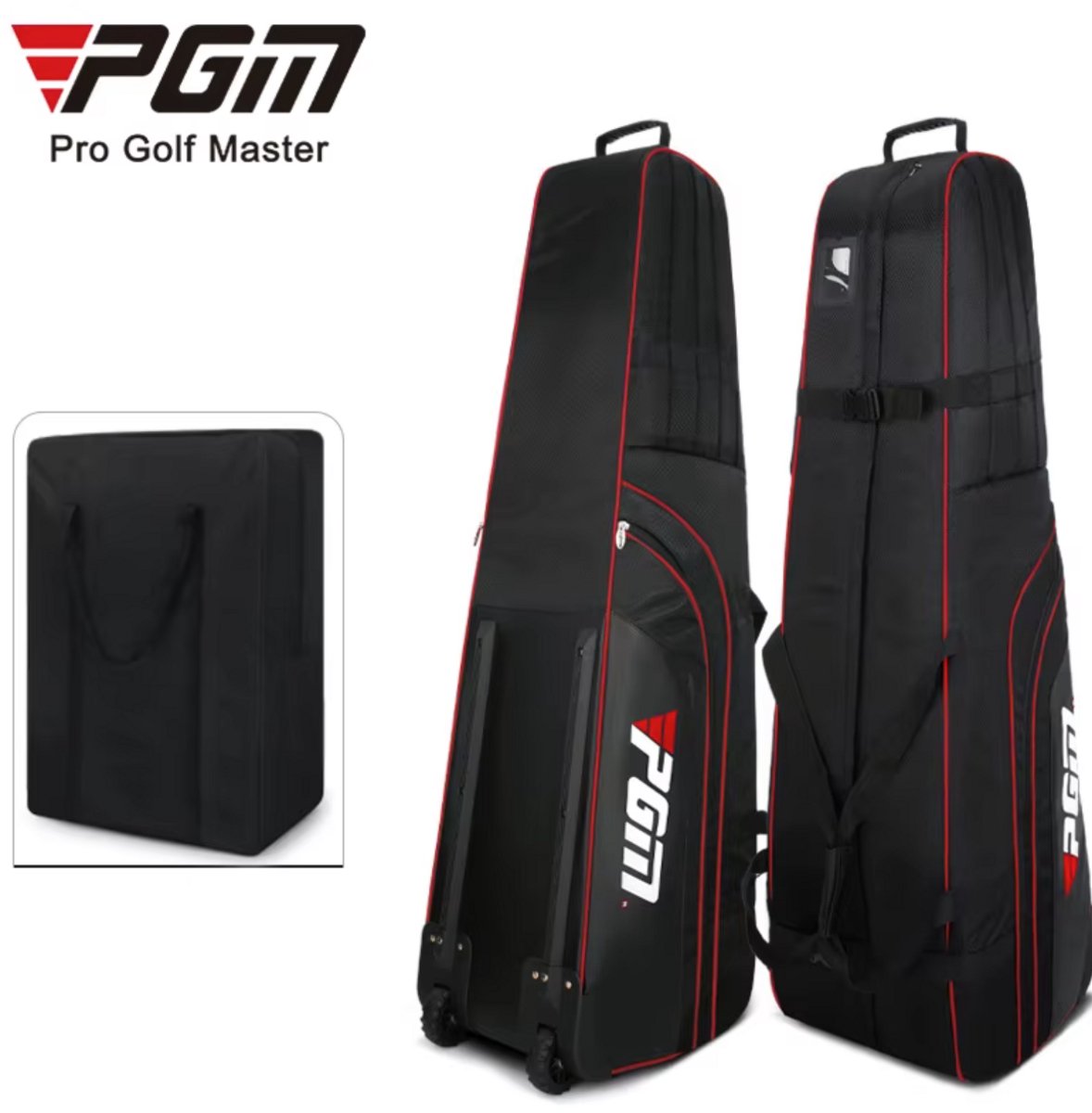 PGM Golf Reistas – Zwarte Opvouwbare Travel Cover met Wieltjes – Voor Golftas & Clubs – Waterafstotend Nylon – Compact & Lichtgewicht