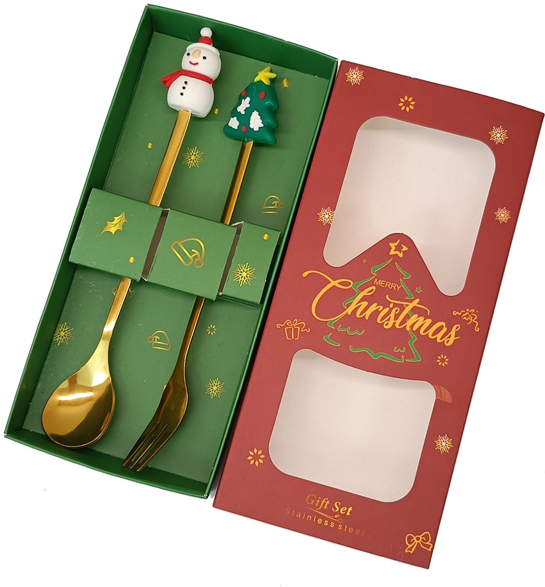 Bestek set - 2-delig - kerst - decoratief - roestvrij staal - cadeautip
