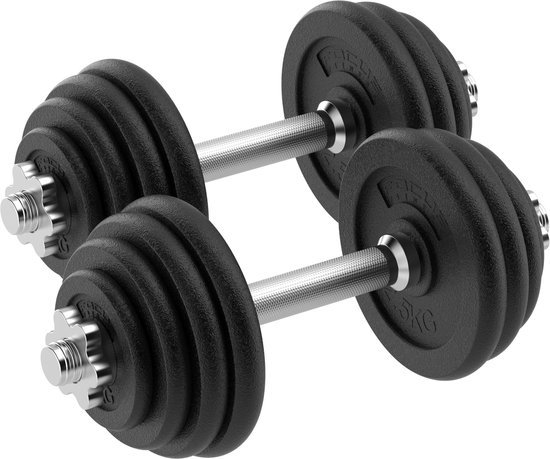 Focus Fitness Verstelbare dumbbellset - 2 x 14 kg - Gietijzer