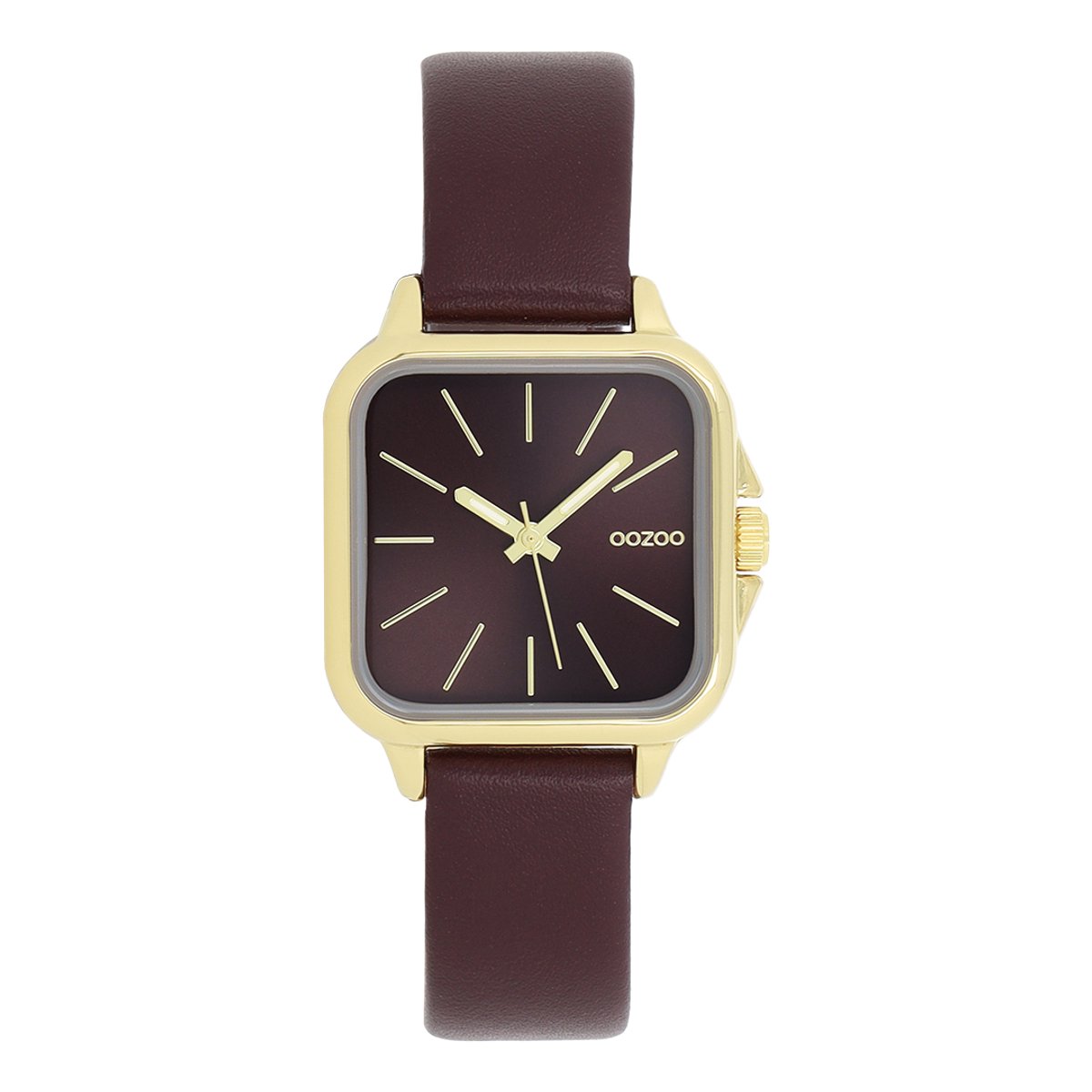 OOZOO Timepieces - Goudkleurige horloge met vijgenrode leren band - C11613