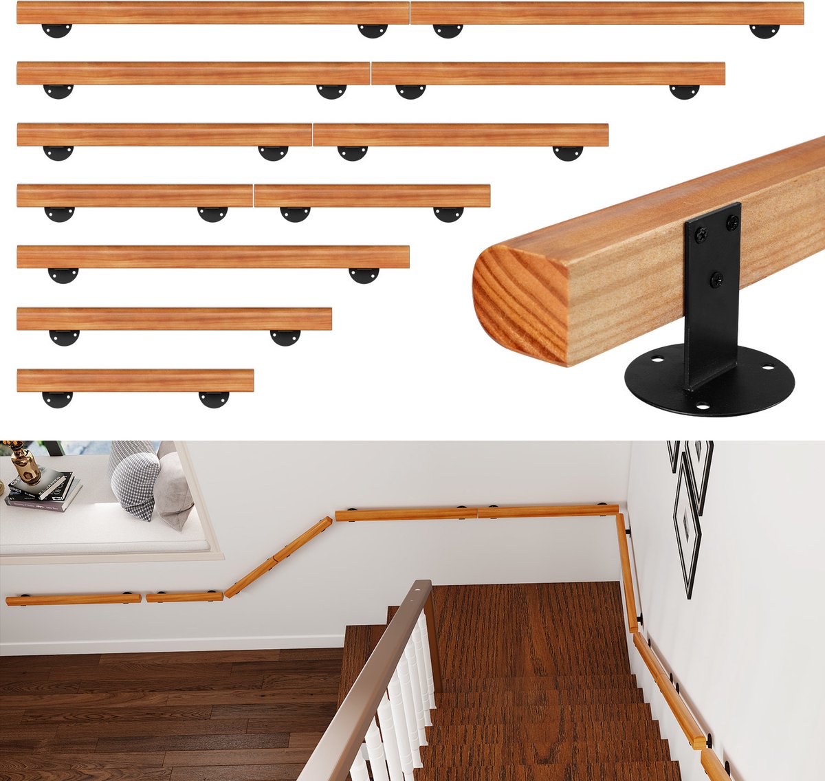 Beuken leuning 120 cm balustrade Leuningdrager Voordeur Wandhouder Trede
