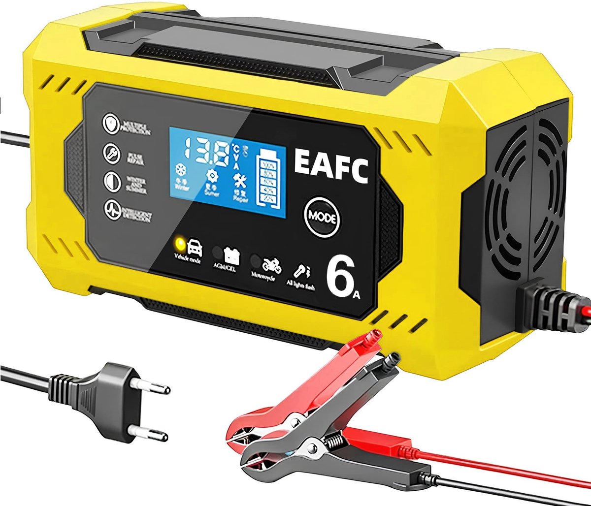 EAFC Professionele Acculader - 12/ 6A - Reparatiemodus - Druppellader - Acculader voor Auto / Motor / Scooter / Boot / Camper