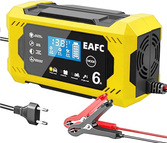 EAFC Professionele Acculader - 12V 6A - Reparatiemodus - Druppellader - Acculader voor Auto - Motor - Scooter - Boot - Camper - Sinterklaas cadeau auto - Sinterklaas cadeau auto