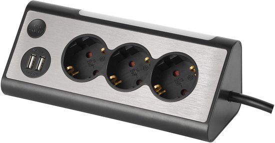 Electraline 62559 Steckdosenleiste 3-Fach Alu für den Schreibtisch 3