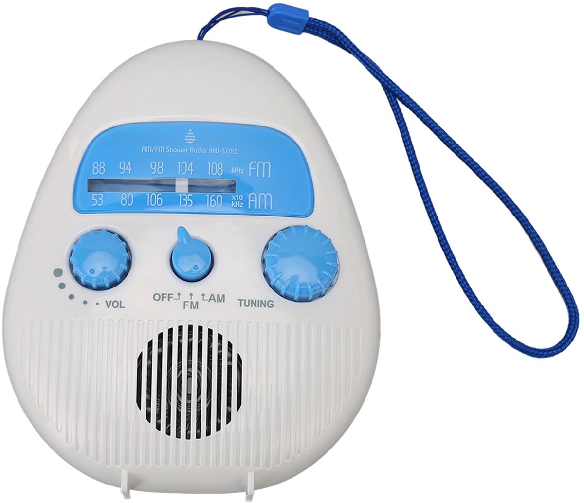 AM-FM-radio, waterdichte douche-radio, op batterijen, draagbare radio, feitelijke luidspreker