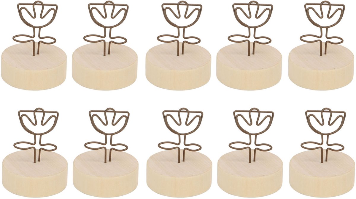 QTTVBTNA 10 stuks Creatieve Vintage Houten Kaarthouder – Minimalistische & Schattige Staande Foto, Memo en Naamkaartclip