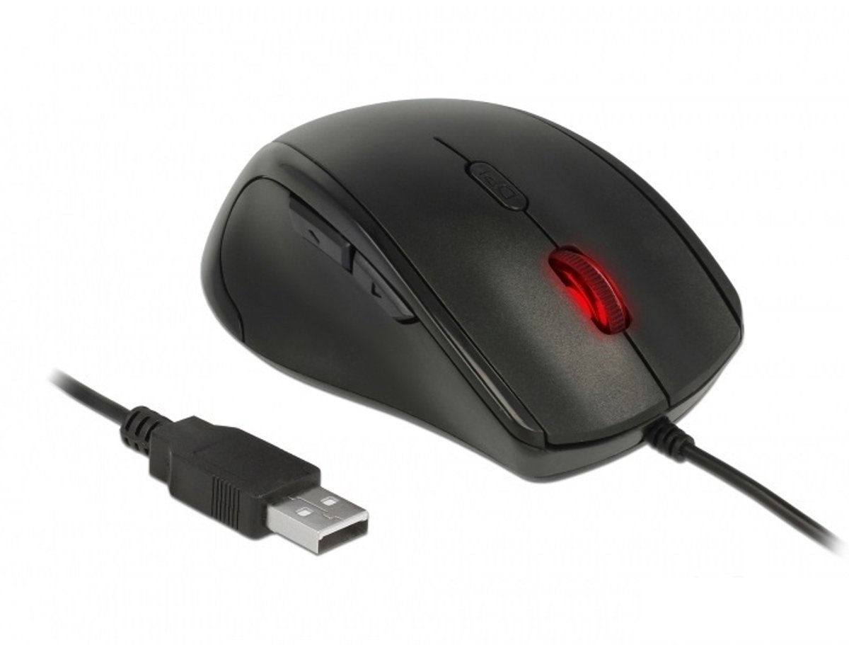 DeLOCK bedrade USB muis met 5 knoppen voor linkshandigen - 800-2400 DPI / zwart - 1,7 meter
