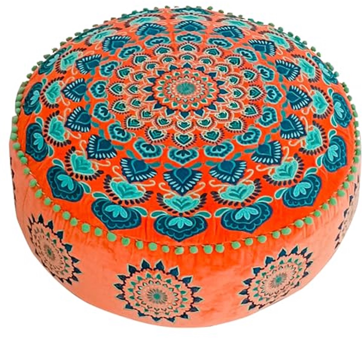Ronde Fluwelen Pouf Cover met Borduursel – 60 cm Diameter voor Woonkamer, Slaapkamer of Meditatie