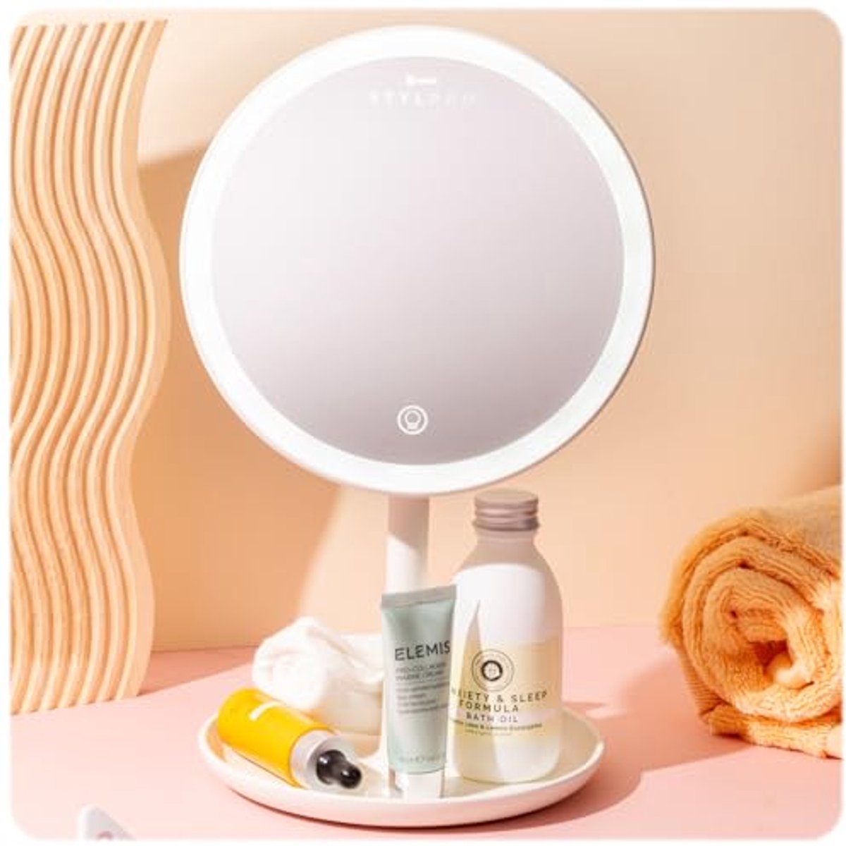 Oplaadbare Bluetooth Make-up Spiegel met Dimbare Verlichting en Ingebouwde Luidspreker