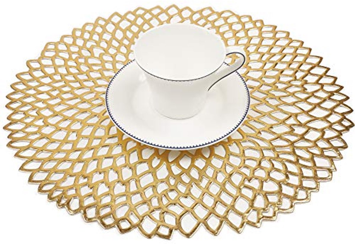 Set van 6 Gouden Ronde Wasbare Hittebestendige Placemats
