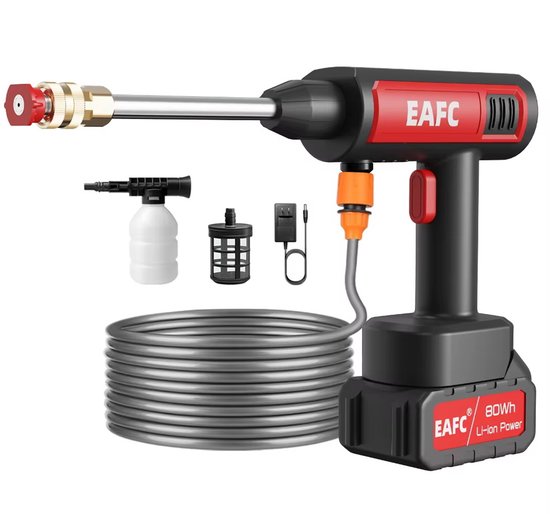 Draadloze Hogedrukreiniger EAFC 60 Bar 21V Accu 40-60 Min Gebruik 6-in-1 Spuitkop Auto Terras Boot Reinigen
