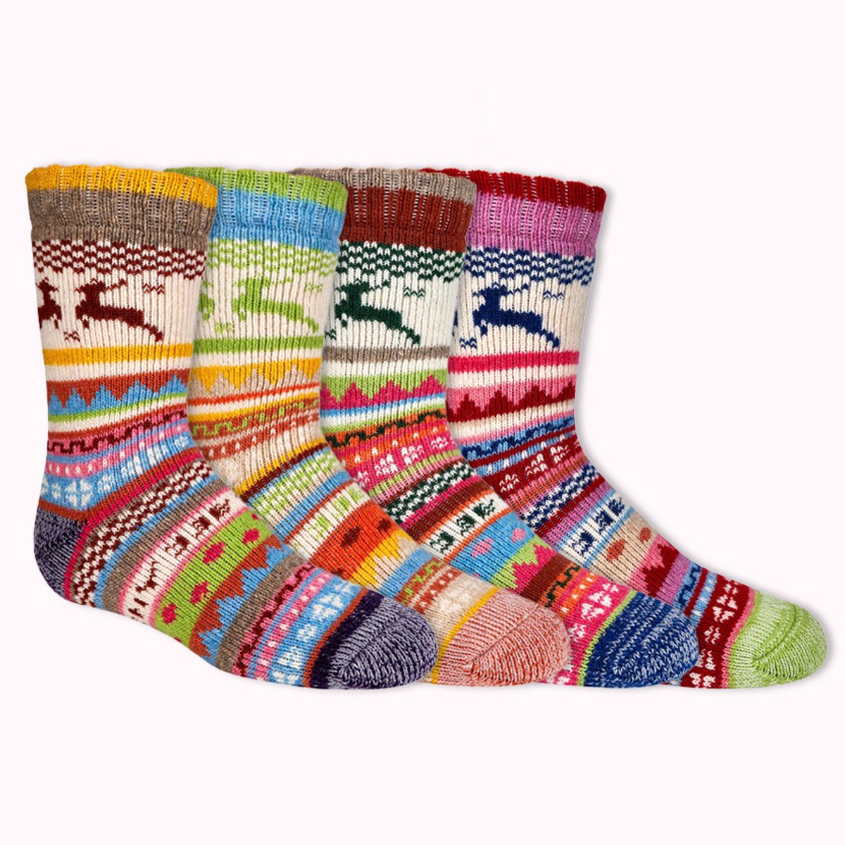 Thermo kindersokken Hygge stijl kleurrijke scandinavische printjes verschillende kleuren per 4 paar Zwart