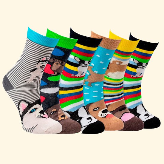 Kindersokken | grappige sokken | happy sock printjes | 3 dieren thema's | voordeelpakket 9 paar