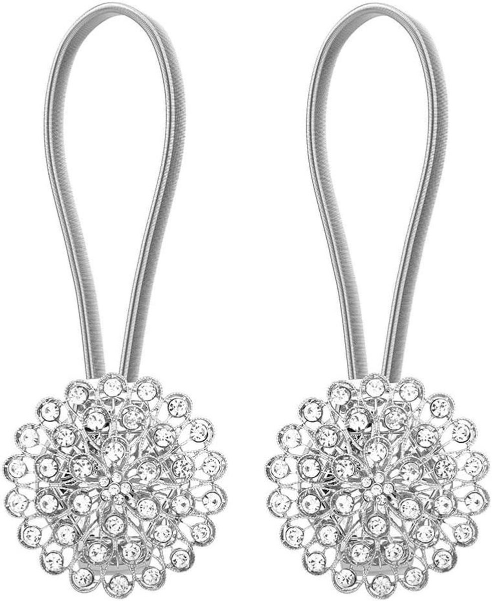 Allecto Plus - Magnetische Tieback voor Gordijnen - Crystal Clips met Stretchy Draad Touw - Home Office Decoratie - Zilver Gypsophila