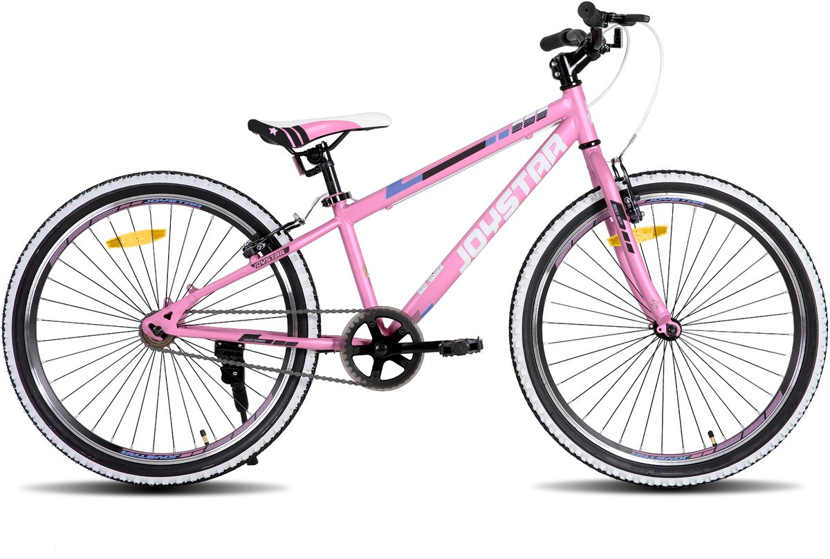 JOYSTAR Lubbock 24" Kinder Hardtail Mountainbike - 1 versnelling - V-brake - Witte noppenbanden - Roze - Geschikt voor buitenactiviteiten in de lente
