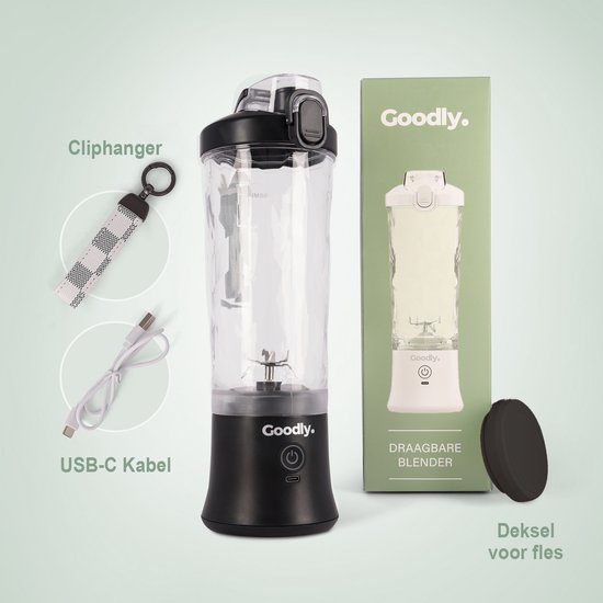 Goodly® Blender to go - led licht - Draagbare Blender - Noodpaket - camping blender - 600ml - zwart van Goodly — afbeelding 5
