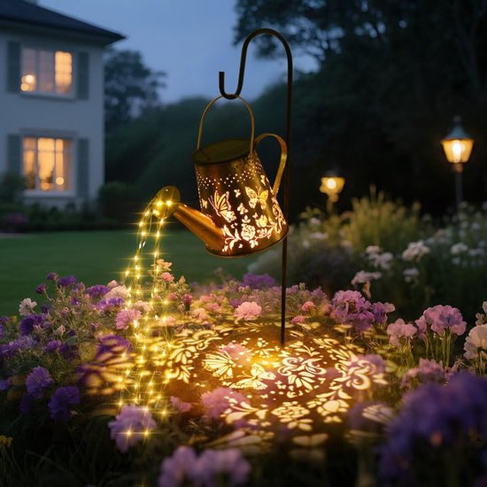 GuKKK Gieter op zonne-energie met lichtketting, led-buitenlamp op zonne- energie, IP65, met haak, tuinverlichting imiteren bewatering, tuinpaden, balkon binnenplaats, vlinder GuKKK Gieter op zonne-energie met lichtketting, led-buitenlamp op zonne- energie, IP65, met haak, tuinverlichting imiteren bewatering, tuinpaden, balkon binnenplaats, vlinder
