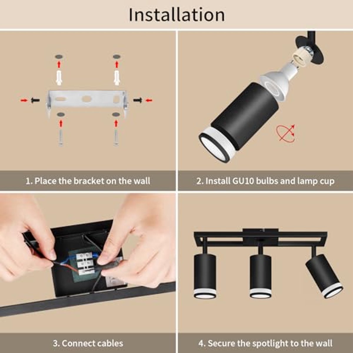 Draaibare Led-plafondspot met 3 Lampen - Zwart - Ideaal voor Keuken, Slaapkamer en Woonkamer