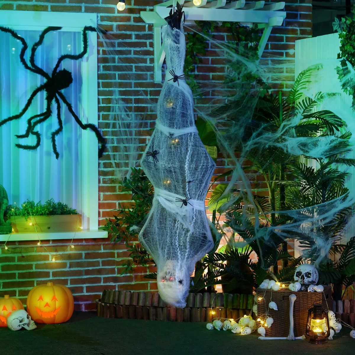 Pugsdrly Halloween-mummie, Halloween-decoratie, geluidsfunctie, met bewegingssensor en LED-lampjes, 60 cm x 16 cm x 170 cm