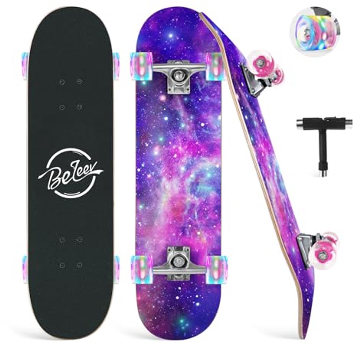 Compleet Skateboard 31×8 inch met LED Wielen voor Beginners en Gevorderden Dubbel Kickdeck Cruiser voor Kinderen en Volwassenen
