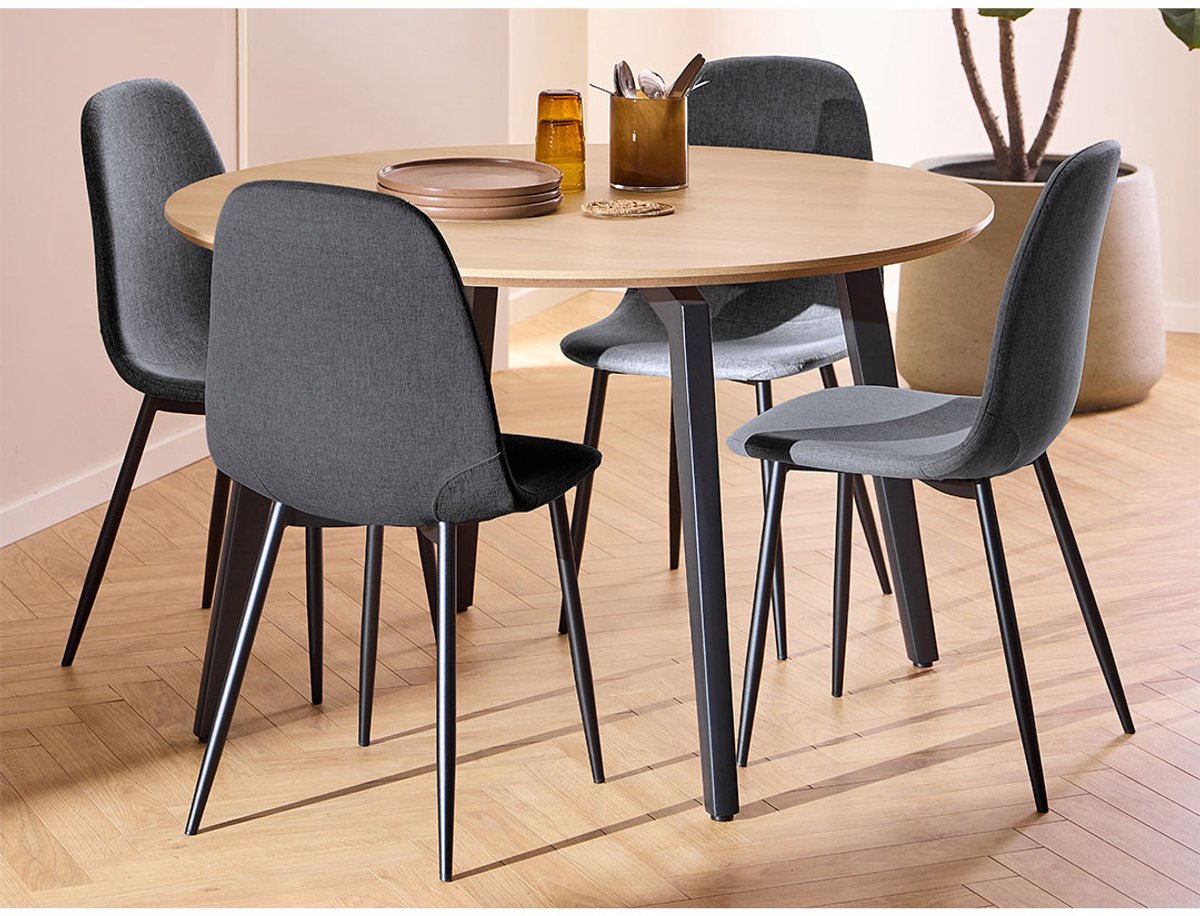 Cadiz eethoek tafel met 4 stoelen natuur, donkergrijs.