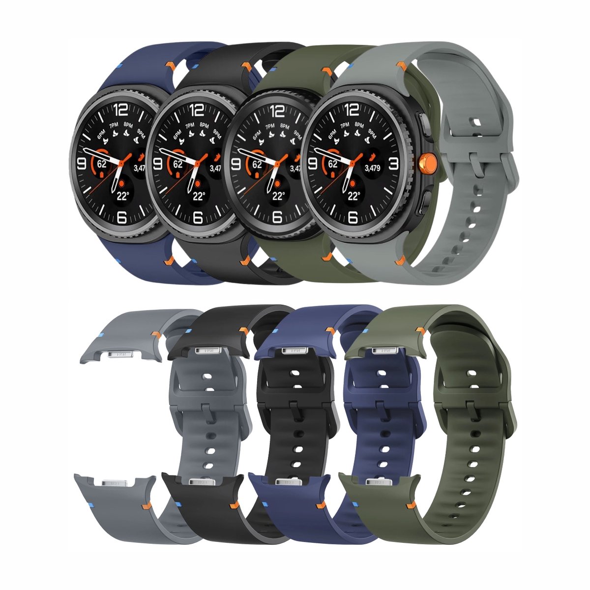 Set van 4 Siliconen Bandjes met Gespsluiting Geschikt voor Samsung Galaxy Watch 8 40mm - Galaxy Watch 8 44mm - Galaxy Watch 8 Classic