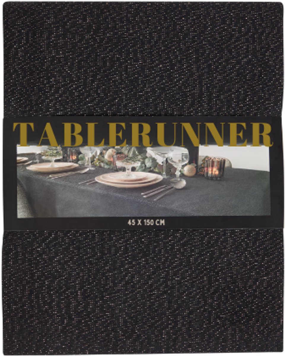 Kerst Tafelloper met Glitter - Tafelloper | Zwart - 45 x 150 cm | Katoen, Polyester & Glitterdraad