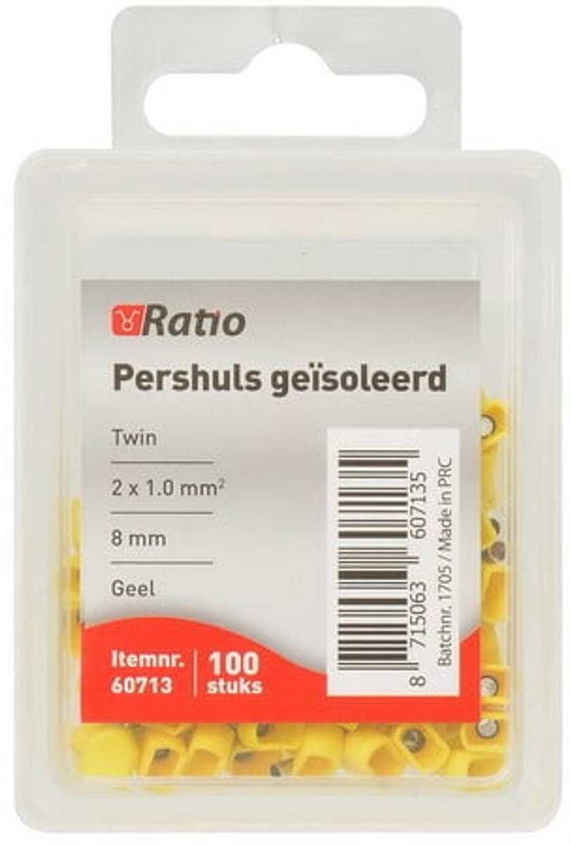 Ratio adereindhuls twin - geïsoleerd - 1mm² - geel - 100 stuks