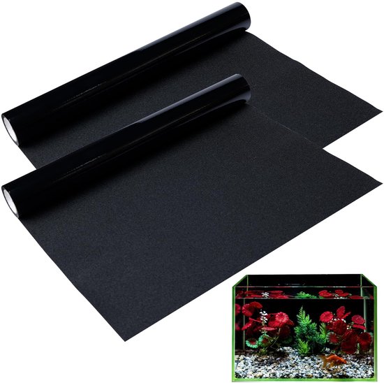 Lot de 2 fonds d'aquarium statiques noirs, fond d'aquarium adhésif statique, noir, 30 x 200 cm, fond d'aquarium PVC, film mural d'aquarium, auto-adhésif, pour aquarium