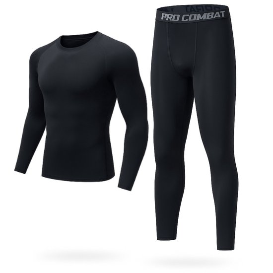 Thermokleding Set Heren & Dames – Thermoshirt + Thermobroek – Baselayer Zwart – Ademend & Warm Ondergoed – Maat S