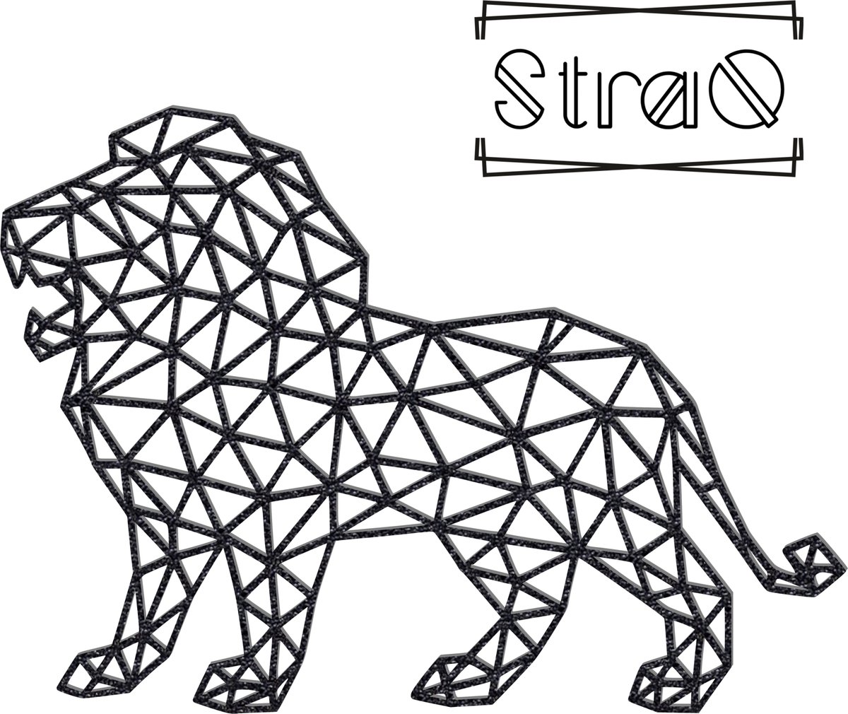 StraQ Zwarte Geometrische Leeuw 24 cm - Dier - Muurdecoratie - Wanddecoratie - Wandversiering - Links