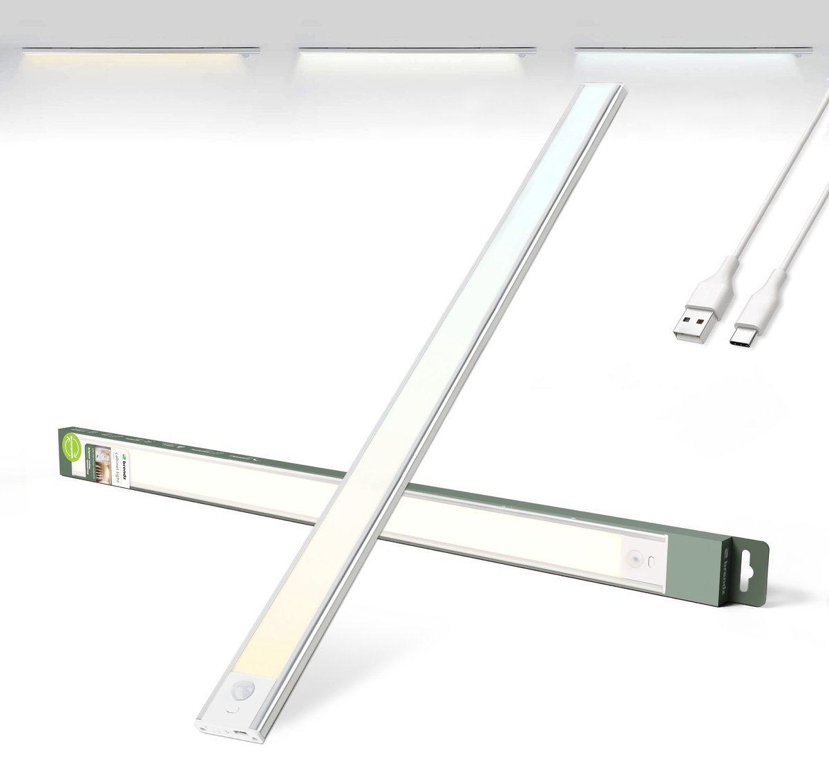 Brendz Keukenverlichting Onderbouw LED, Onderbouwverlichting, 60cm, USB-C Oplaadbare Led-Strip, 4400mAh, 3 Kleurtemperaturen, Dimbaar, Magnetisch, Keukenverlichting Draadloos, Kastverlichting, Puyo Zilver