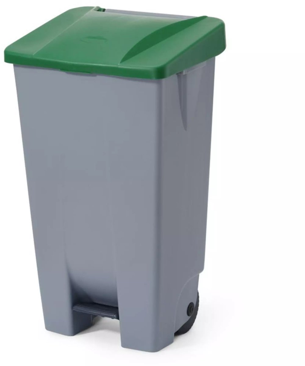 HENDI Afvalcontainer 120 liter met pedaalbediening - polypropyleen - 51x42,5x(H)87,5 cm - lichtgrijs - met wielen - voor horeca en keuken