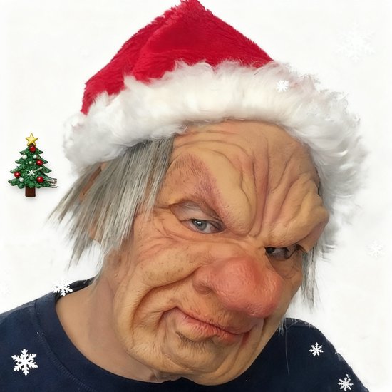 Kerst - kerstversiering - Kerstman latex masker - Masker voor oude mannen - Kerstcadeau - latex - feestmasker - christmas decorations - met witte baard en hoed Kostuum - Realistisch Volledig Gezichtsmasker Cosplay Rekwisieten - Maskeradebal carnaval