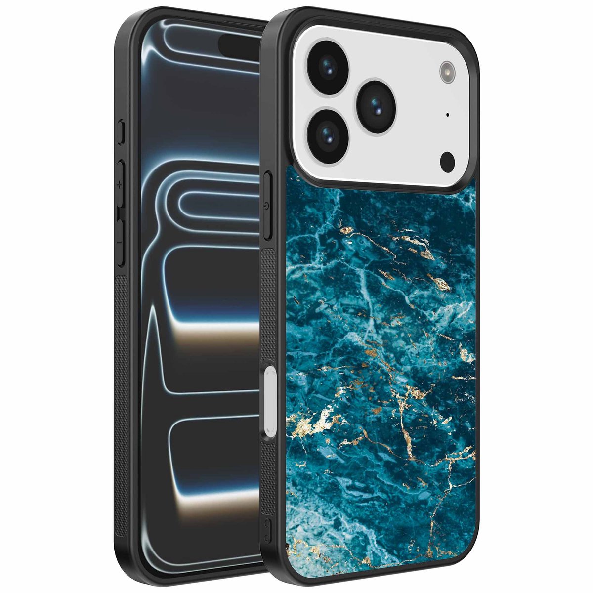 Geschikt voor iPhone 17 Pro Telefoonhoesje met marmer opdruk - TPU backcover case blue marble design - Blauw - Smartphonica geschikt voor iPhone 17 Pro