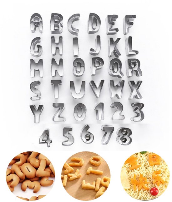 Emporte-pièces en acier inoxydable - Emporte-pièces alphabet et chiffres - Set de 35 - Emporte-pièces en forme - Acier inoxydable, Argent