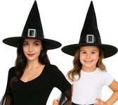 Joya Party® | Verkleedhoed Heks Zwart Fluweel met Zilveren Gesp | Halloween Hoed Volwassenen & Kinderen | Heksenhoed Accessoire Carnaval | Unisex