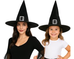 Joya Party® | Verkleedhoed Heks Zwart Fluweel met Zilveren Gesp | Halloween Hoed Volwassenen & Kinderen | Heksenhoed Accessoire Carnaval | Unisex