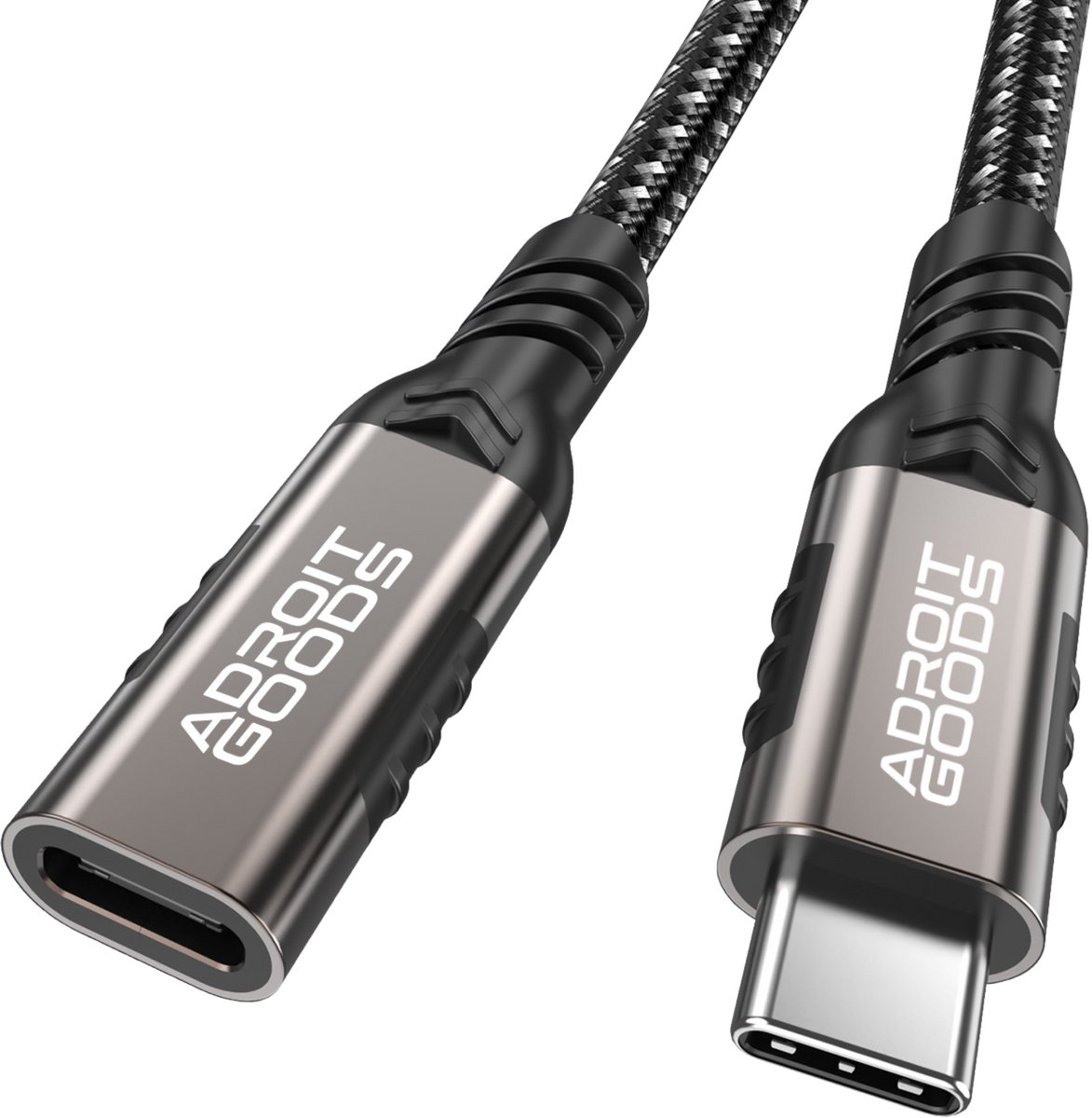 AdroitGoods Nylon USB-C Verlengkabel - 0,2m – 240W, 20Gbps, 4K60Hz - Mannelijk Naar Vrouwelijk