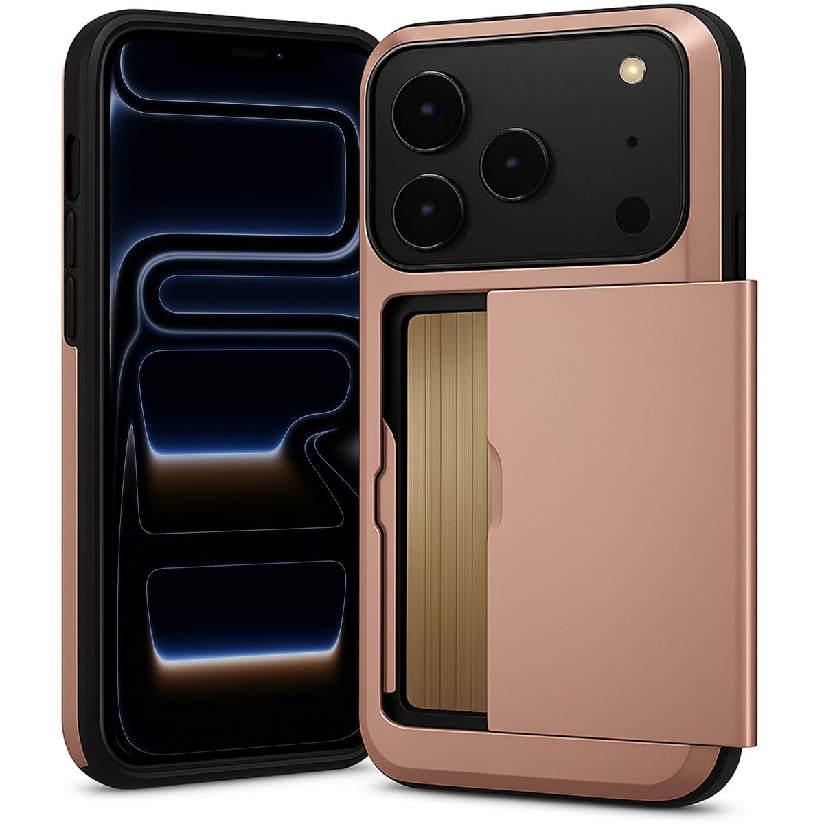 Hoesje met Pasjeshouder geschikt voor iPhone 17 Pro Max - Back Cover SlideCase Roségoud