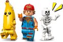 Figurines LEGO Fortnite : une banane jaune, un aventurier et un squelette.
