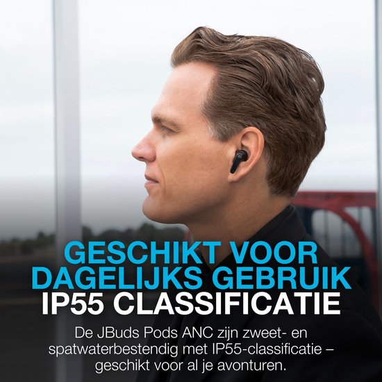 JLab Jbuds Pods ANC Oortjes Draadloos – 56 Uur Speeltijd – Draadloze Oordopjes - Bluetooth Multipoint – Hybrid Active Noise Cancelling Oortjes – Aanpasbare Equalizer Instellingen EQ4 – Fast Charging Case Met Ingebouwde Oplaadkabel - Zwart
