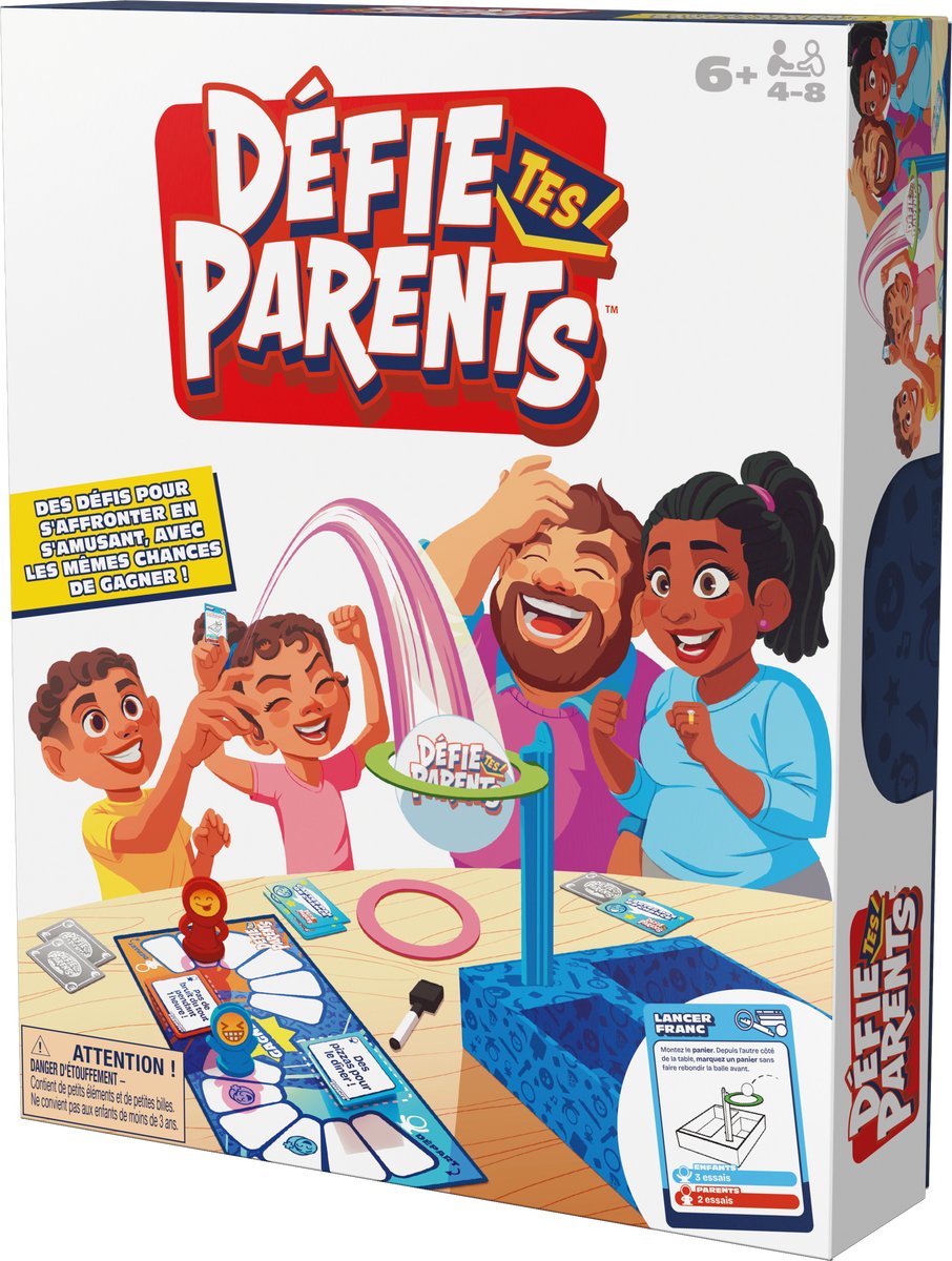 Versla je ouders! Editie 2025 met nieuwe uitdagingen en kaarten, vriendschappelijk familiespel, leuke activiteit voor kinderen, volwassenen en spelletjesavond met het hele gezin, 4-8 spelers