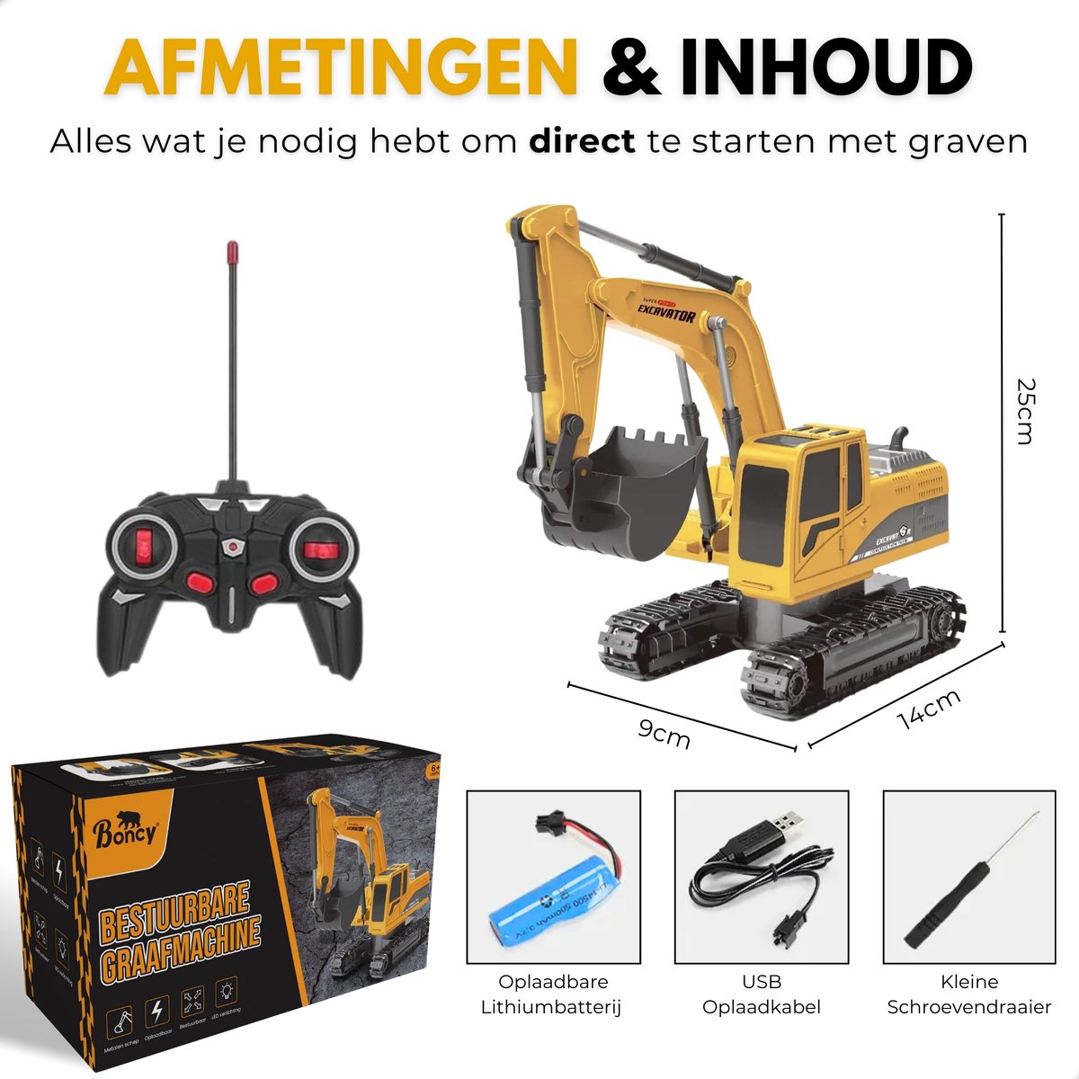 Boncy® RC Graafmachine Speelgoed - Bestuurbare Graafmachine voor Kinderen & Zandbak - Vrachtwagen Voertuigen Afstandbestuurbaar - Tractor Buitenspeelgoed - Bestuurbaar Kraan Jongens Meisje - Afstandsbestuurbaar Elektrisch Robot Auto Afstandsbediening — afbeelding 8