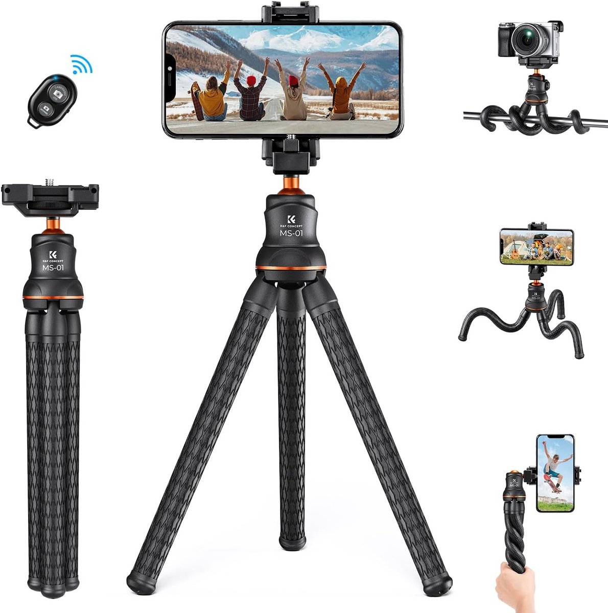 K&F Octopus Tripod Smartphone - Mini Camera Statief Incl 360° Draaibare Telefoonhouder & Afstandsbediening - Gorillapod