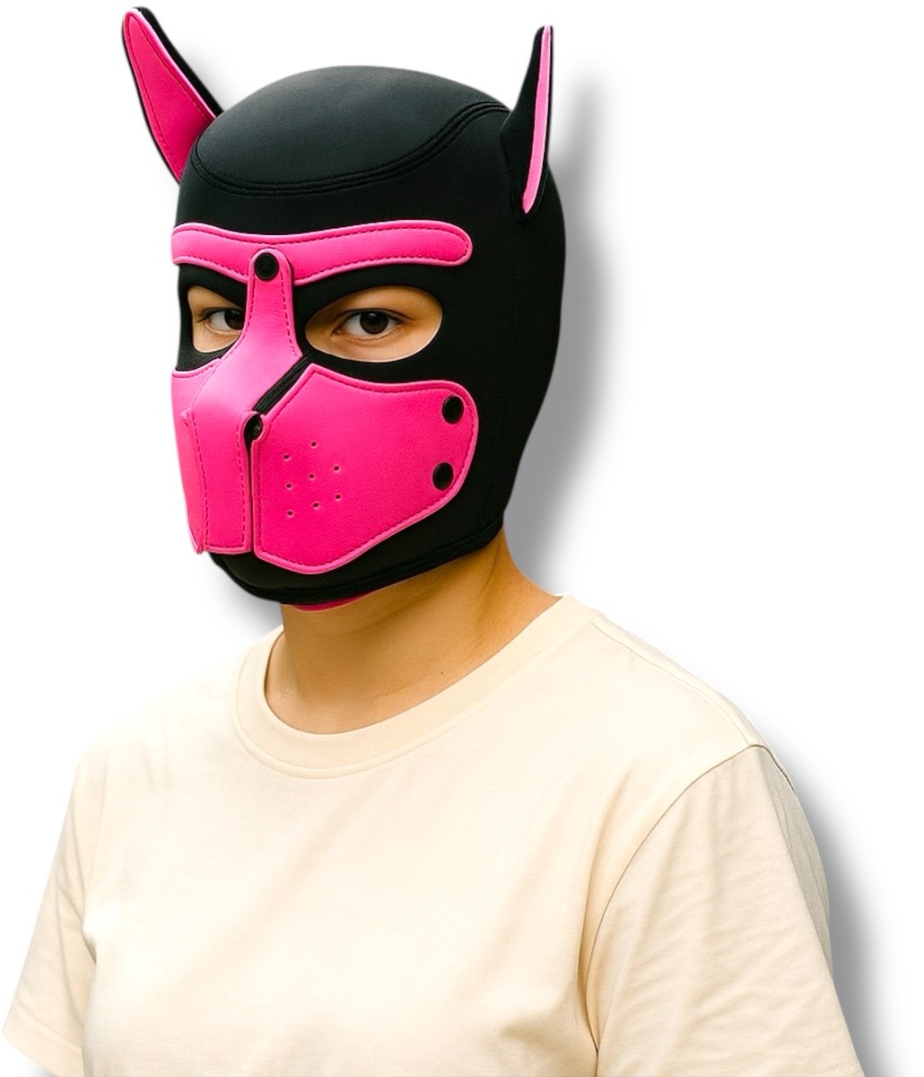 Hondenmasker Roze – Cosplay Puppy Play Masker Volwassenen – Neopreen – Verstelbaar – Kinky Pleasure® – BDSM Accessoire